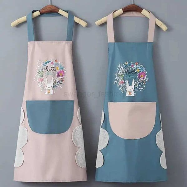 Waterproof Apron Cute Rabbit Pattern Home Kitchen Sleeveless Oil Resistan Hand Wiping Apron With PocketsXJ240731