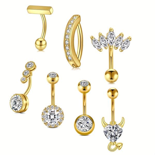 Golden Belly Button Rings Pk Stainless Steel 10mm Heart Flower Zircon Crystal Navel Hoops Clicker Belly Piercing Jewelry Z260612