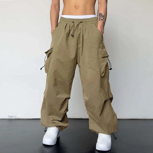 Cargo parachute pants Harajuku mens oversized streetwear Y2k hip-hop wide leg runner backpack technology clothing climbing training pants 241031