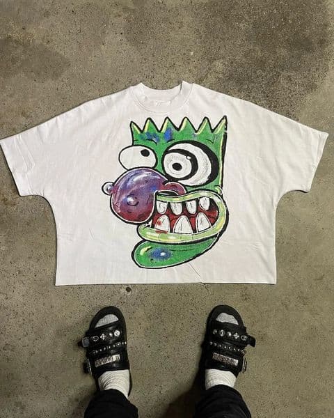 Y2K American vintage cartoon print short sleeve T-shirt Men Harajuku fashion High street couple oversized casual shirt 240420