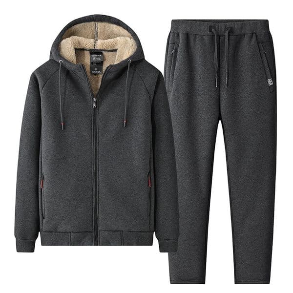 Winter Soild Color Mens Sets Thick Fleece Two Pieces Set Warm Cashmere Tracksuit Outerwear Casual Clothing 241031