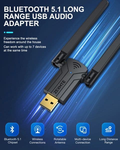 Zexmte 180M USB Bluetooth new 2025 5.3 Adapter Dual Band Free Driver 5.1 Dongle Transmitter Audio Receiver Adaptador For Windows 8/10/11