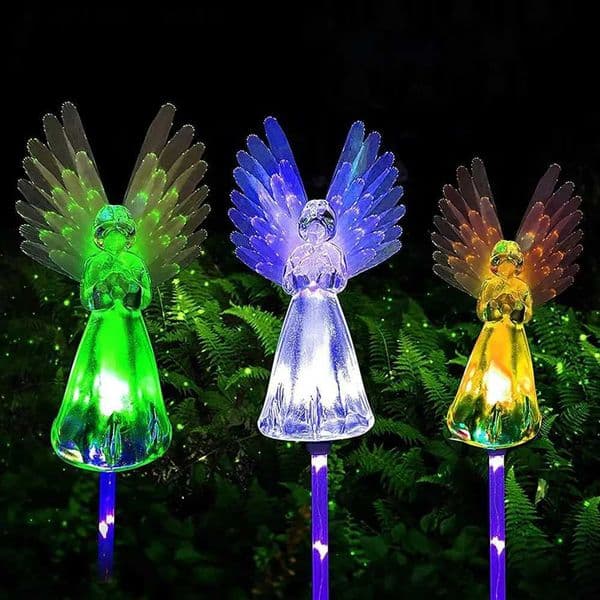 1Pc solar outdoor lawn lamp garden light waterproof garden fiber optic angel ground plug light X241102