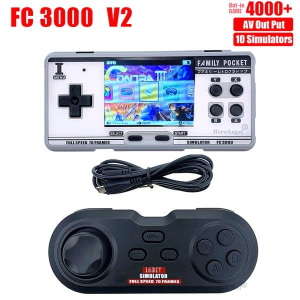 New FC3000 V2 Handheld Game Console 10 Simulator Children's Color Screen Game Console AV Out Put Black Grey Dropshipping