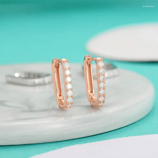 Hoop Earrings Rose Gold Earring 925 Sterling Silver Real 0.2ct Moissanite Hoops For Women Sparkling Wedding Party Fine Jewelry