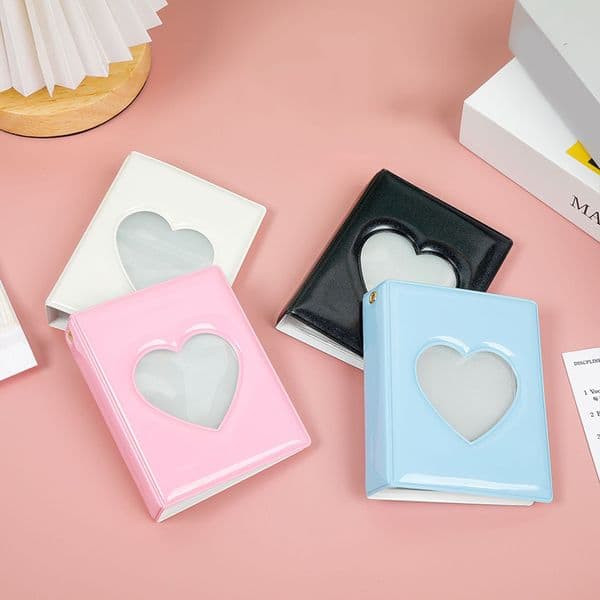 3-inch Mini Photo Album Heart Hanging Chain Hollow Album Solid Color Album Loving Album Openwork Photocards Storage Collect Book