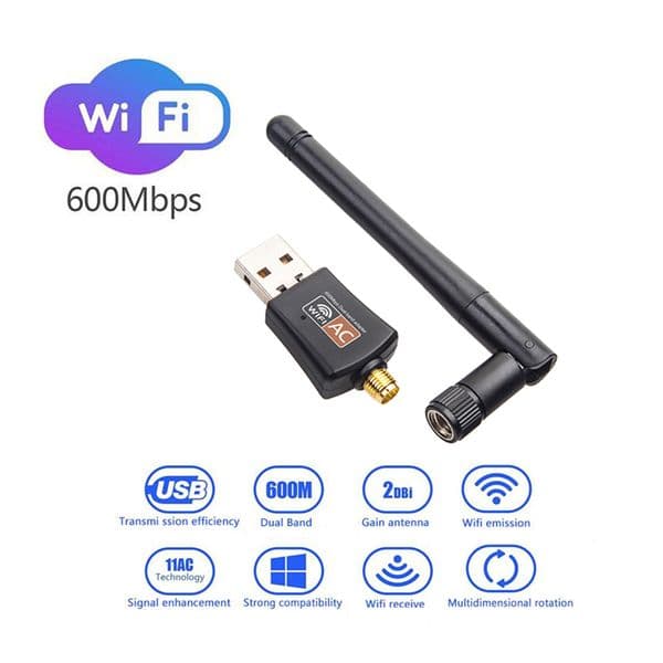 Dual Band USB wifi 600Mbps Adapter 2025 AC600 2.4GHz 5GHz WiFi new with Antenna PC Mini Computer Network Card Receiver 802.11b/n/g/ac