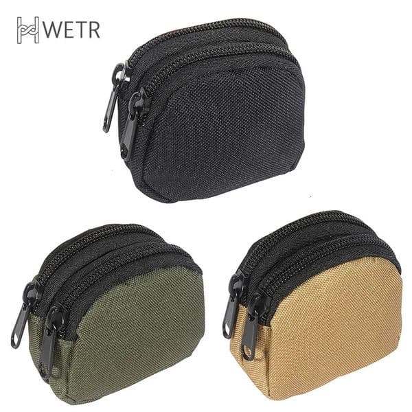 Nylon Double Zipper Pocket Coin Purse Men Outdoor Pouch Lightweight Small Card Holder Keys Storage Belt Waist Bag 241029