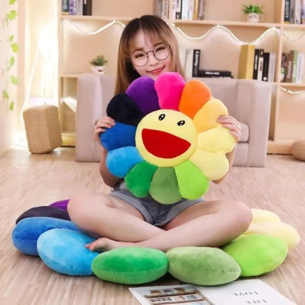 room Luxury Designer Decor Doll Pillow: Cheerful Sunflower Plush Cushion - Kawaii Smile, Soft Stuffed Flower Pillow For Home, Bedroom, Sofa