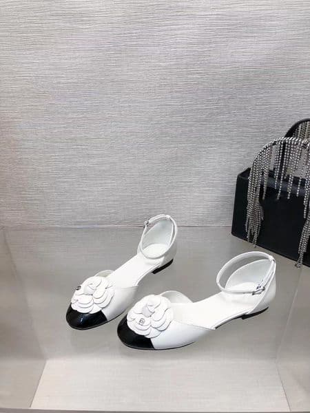 Ballet Flats Fashion flower Designer Shoes Woman Genuine Leather Open Calfskin Dress Formal Chunky Heel Slingbacks Sandals Flat With box dust bag