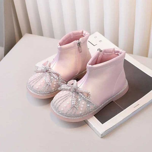 High Quality Girl Fashion Boots Princess Sled Childrens Short Boots with Sweet Bow New Childrens Ankle Boots with Side Zipper Anti slip T241102