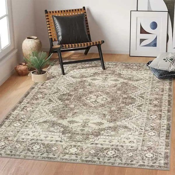 Rugland 9x12 Area Rug - Stain Resistant Washable Rug Anti Slip Backing Rugs for Living Room Vintage TribalXJ241101