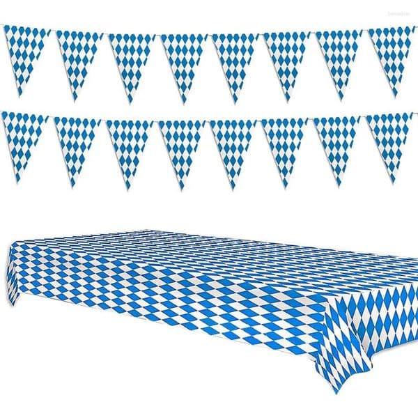 Table Cloth Bavarian Party Inspired Oktoberfest Cover Streamer Banners And Toothpick Flags Set Plastic Material For Indoor/Outdoor Use