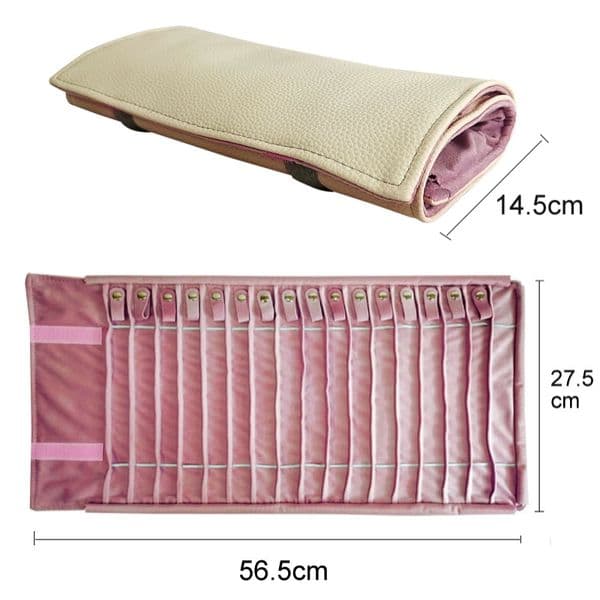 Jewelry Storage Roll Bag 16 Necklace Pendant Bracelet Chain Storage Bag PU Leather/Velvet Inner Black/Grey/Pink Multiple Option