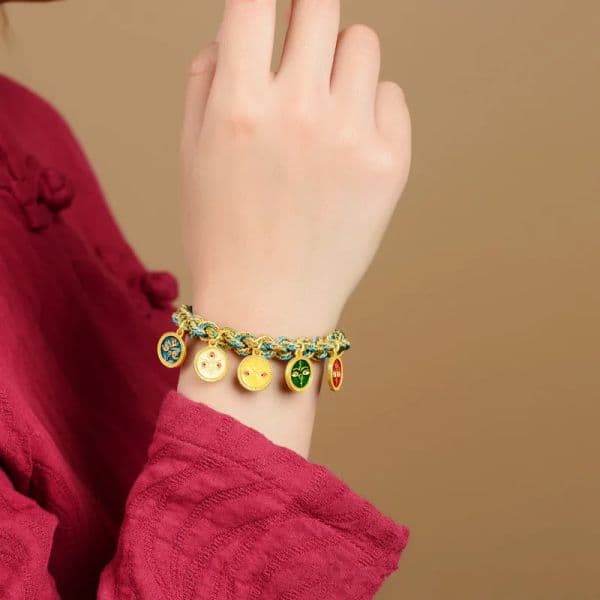 Tibetan Ethnic Style Five Road God of Wealth Eye Thangka Hand Woven Literary Play Eight Strands Hand Rope Couple Style Bracelet