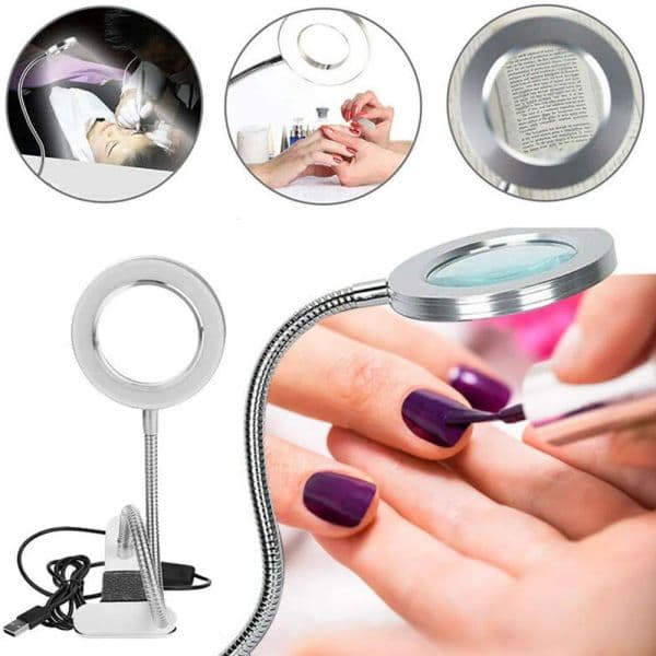 USB Table Lamp LED Study Table Light with Clip Makeup Desk Lamp With Eight Times Magnifying Glass Circle Light for Bedroom Study