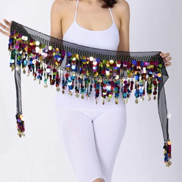 Belly Dance Sequined Waist Chain Copper Coin Tassel Belts Indian Dance Performance Clothing Accessories Sequins Waist Scarf