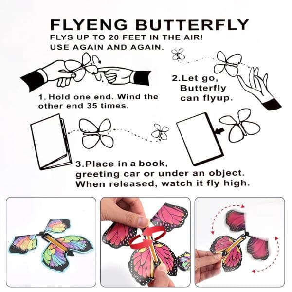 Magic Flying Butterflies Wind Up Toy Bookmark Greeting Cards Rubber Band Powered Outdoor Kids Game Props Surpris Butterfly Gift