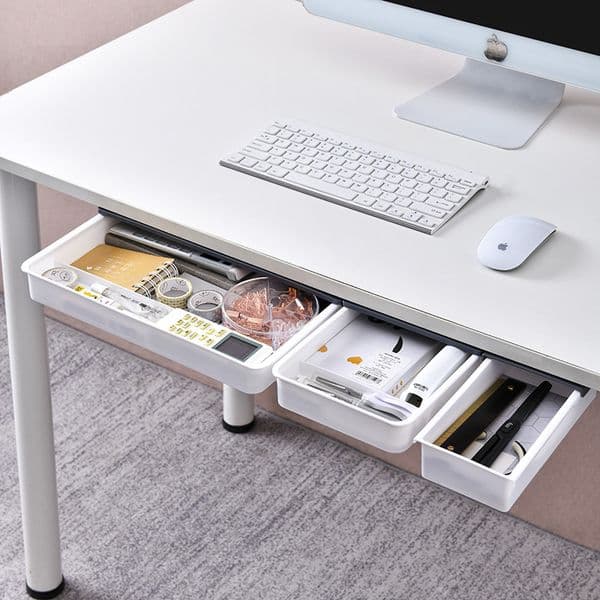 Pull-out wall-mounted office drawer stationery storage box under table punch-free invisible computer desktop storage box