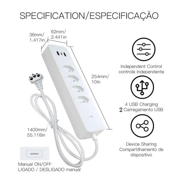 WiFi Brazil Smart Power Strip Surge Protector 4 Brazil Plug BR Outlets Socket USB Type C Tuya App Voice Control by Alexa Google