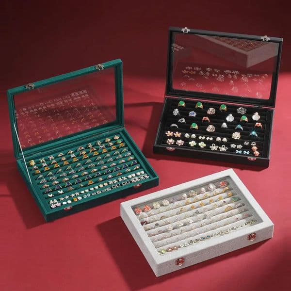 Rings/Earrings Organizer Tray with Clear Lid 10 Slots Velvet Drawer Insert Jewelry Storage box
