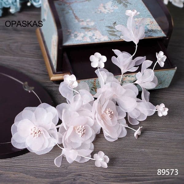 Handmade Hairbands Wedding Hair Accessories For Women Tissue White Flower Pearl Headbands Tiaras Bridal Prom Headpiece Jewelry