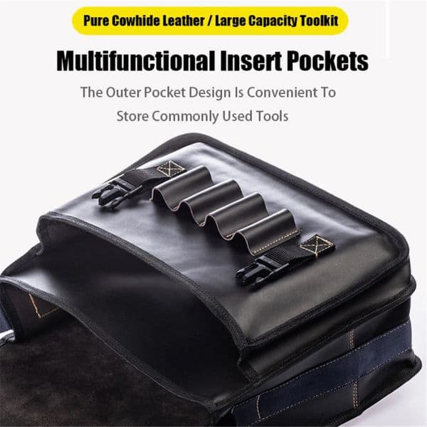 Pure Leather High-Grade Large Capacity Tool Bag Multifunctional Shoulder Bag Waterproof Electrician Wear-Resistant with Pockets