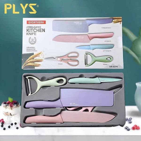PLYS kitchen knife set 5 pieces household tool set wheat handle stainless steel knife set X241102