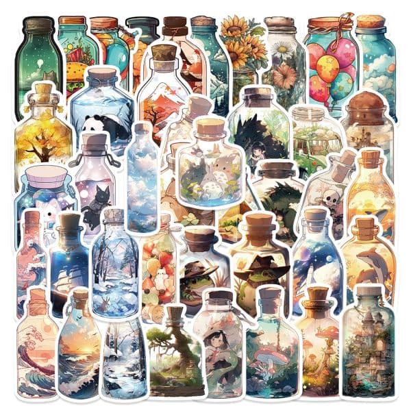50PCS In The Bottle Big World Graffiti Sticker Ins Bottle DIY Phone Case Water Cup Luggage Decorative Toys With Stickers