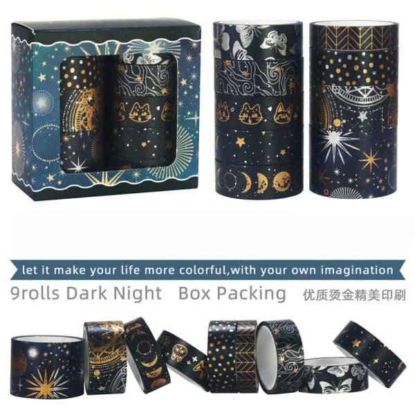 9 pcs/set Dark Universe Gilding Silvery Stars Planet Washi Tape Set Scrapbooking Diy Journal Stationery Deco Art Supplies