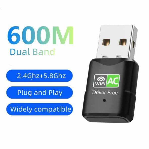 600Mbps Wifi Adapter USB Network Card Free Driver Plug and Play Dual Band 5G/2.4GHz