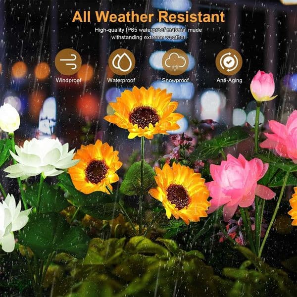 LED Solar Lantern Outdoor Waterproof Solar Sunflower Lotus Landscape Light Used for Garden Courtyard Lawn Road Backyard Decoration X241102