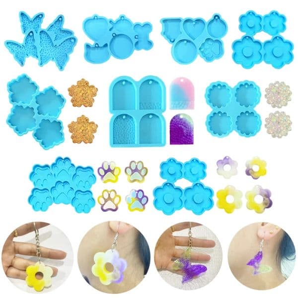 Flower Leaf Earring Resin Molds Jewelry Epoxy Resin Silicone Mold for Necklace, Earrings, Keychain Pendant DIY Crafts Heart Mold
