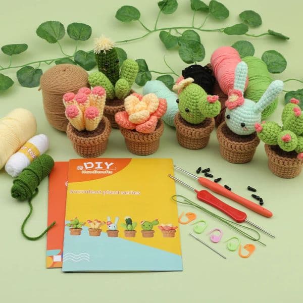 KRABALL 3/6pcs Crochet Starter for Adults with Crochet Hooks Yarn Polyester Fiber Stitch Markers Plastic Eyes for Beginners Kit