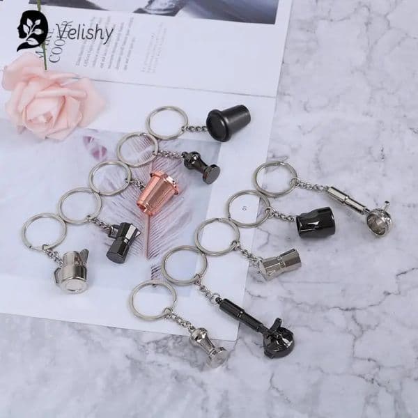 Creative Coffee Keychain Coffee Handle Keyring Portable Coffee Machine Pitcher Keyring Portable Coffeeware Accessories Gift