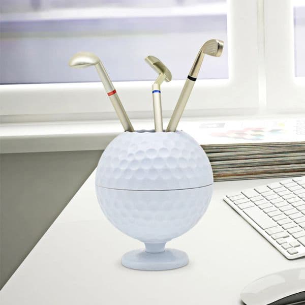 Golf Ball Pen Holder Set with 3 Golf Pens Novelty Gifts Aluminum Pen Office Desk Golf Bag Pencil Holder for Men Fathers gift