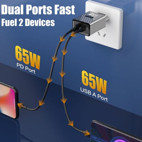 65W GaN USB Charger PD Fast Charging Mobile Phone Adapter For iPhone Samsung Xiaomi QC 3.0 Fast Charge Wall USB C Charge Adapter