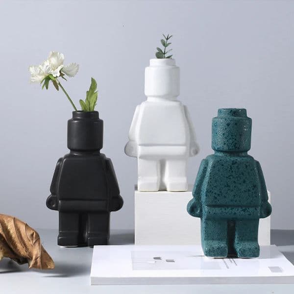 2026 Micro Building Block Ceramic Robot Flower Vase Modern Home Interior Office Desk Decoration Pendant 241031 Free Shipping