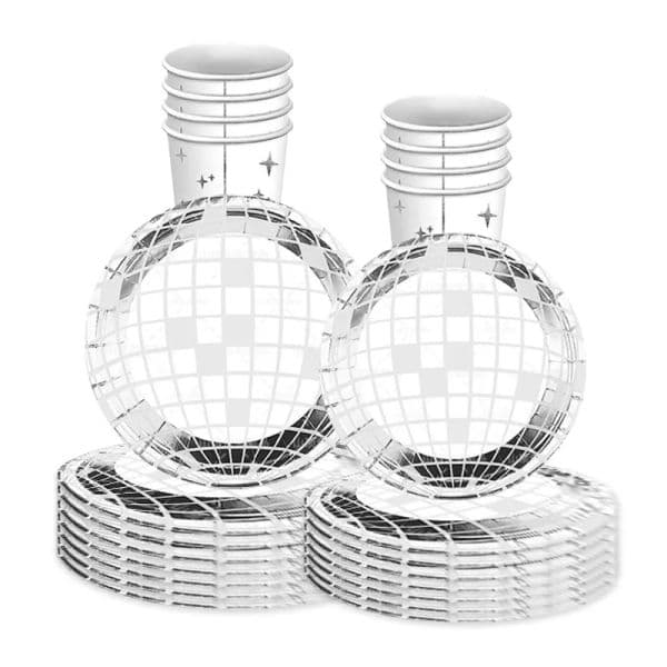 10Guests Disco Silver Ball Tableware Laser Plates Disco Ball Napkin Cup Happy Disco Theme Birthday Party Decor Adults Favor