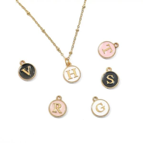 10pcs 12mm Round White Enamel Alphabet Charms Capital Letter Beads Initial Pendants For Jewelry Making DIY Bracelet Earrings