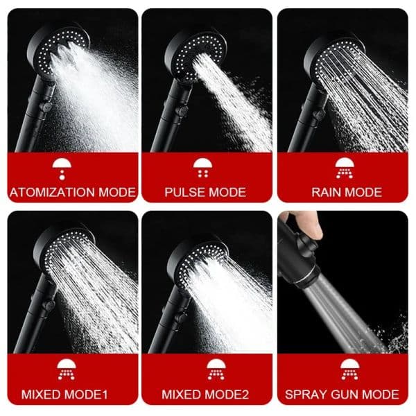 6 Modes Shower Head Water Saving Adjustable High Pressure Shower One-Key Stop Water Massage Eco Shower Bathroom Accessories