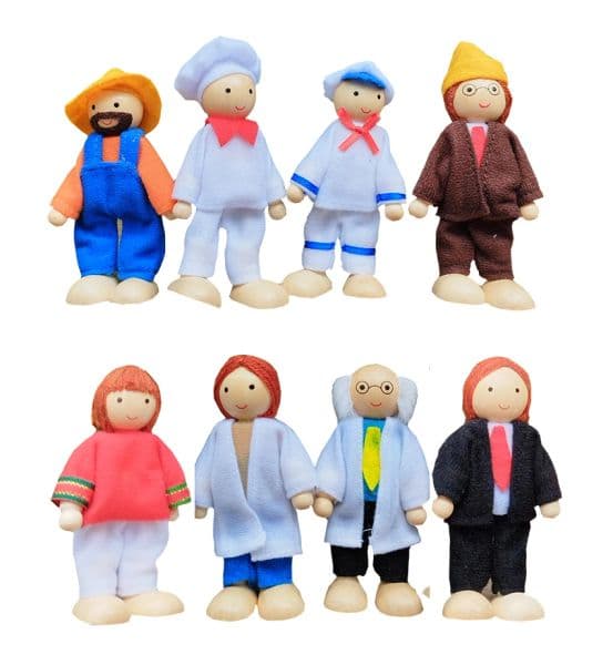 Wooden Furniture Miniature Toy Mini Wood Dolls Family Doll Kids Children House Play Toy Happy Dollhouse Boys Figures Girls Gifts