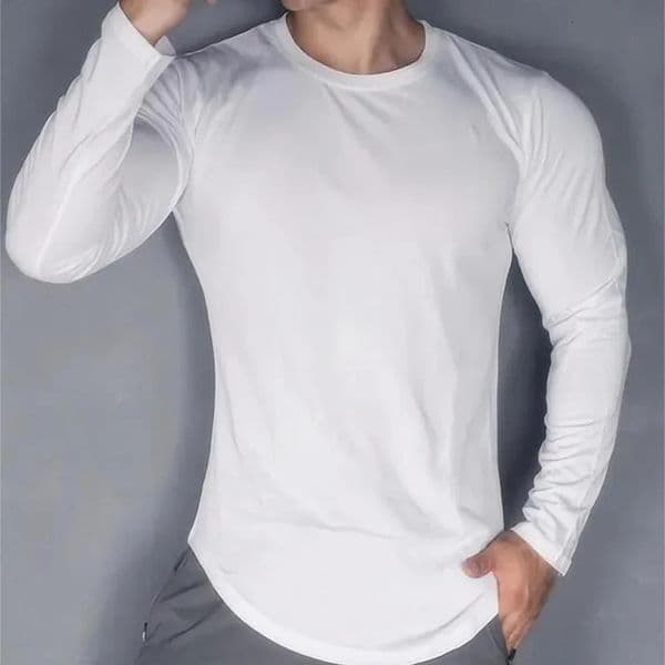 Mens Autumn And Winter Running Sports Fitness Base Tshirt White Leisure Style Long Sleeved Slim 241104