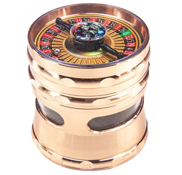 63x68mm Roulette Shape Herb Grinder 4-Piece Metal Tobacco Smoke Crusher with Transparent Window