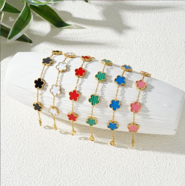 Hot Sell Clover Bracelet For Men and Women jewelry Leaf Bracelets 18K Gold Silver Plate Agate Diamond Fashion Charm Chain Wedding Bracelet Gift Party