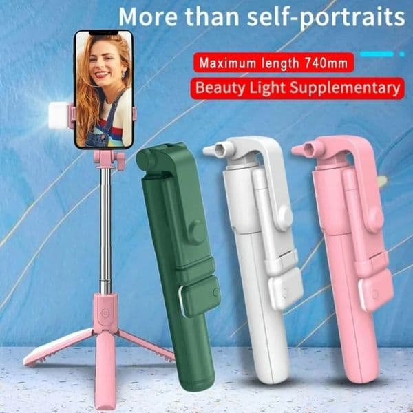 Cell Selfie Tripod Bluetooth Remote Wireless Selfi Stick Holder Stand with Beauty Fill Light for Phone