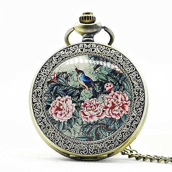 Fashion Flower Bird Pattern Quartz Pocket Watch Analog Pendant Necklace Mens Womens Watches GiftX241104