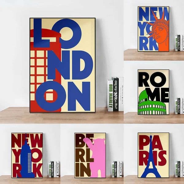Nordic Simple City Landscape Poster London New York Paris Rome Mid Century Wall Art Decor Canvas Painting Gifts Home DecorativeXJ241104