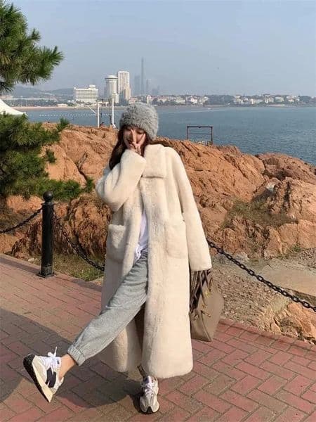 Mid Faux Fur Women Coat Winter Loose Slim Thick Warm Jacket Lady Fashion Korean Casual With Pockets Simple Outwear