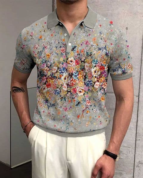 Beautiful flowers 3D printed summer mens button down collar shirt casual top oversized short slip trend mens clothing W241104